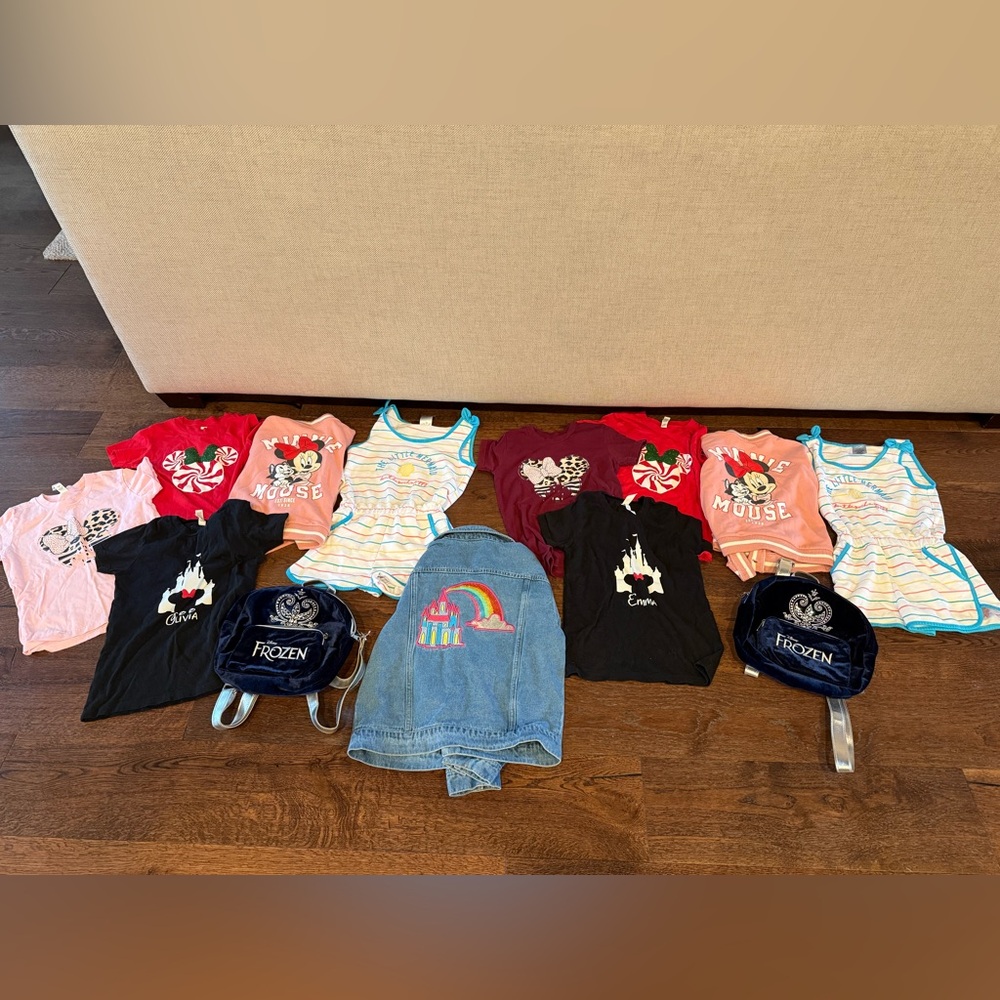 6/8 years Disney Bundle - t-shirts/jacket/ coverup/ frozen backpack